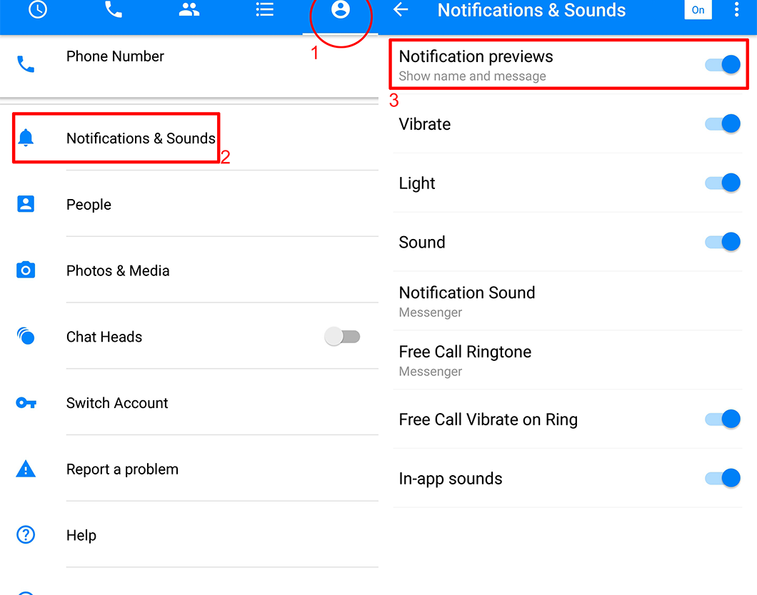 Facebook Messenger Notification Previews